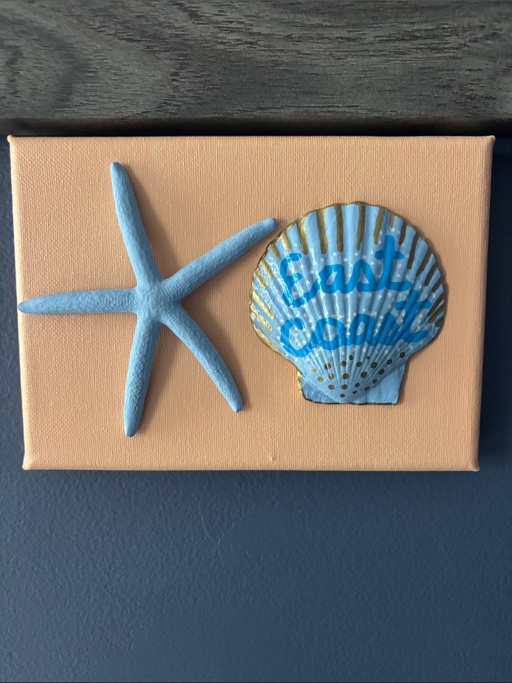 Coastal Starfish & Shell Wall Art - Blue on Peach